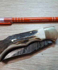 Damascus Lockback Stag -Pocket Knives sales damascus lockback stag . . 14