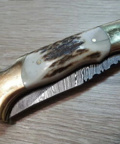 Damascus Lockback Stag -Pocket Knives sales damascus lockback stag. .