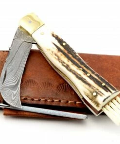 Euro-Knife Exclusive mushroom knife damascus with stag horn handmade