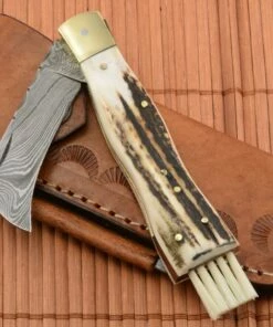 Euro-Knife Exclusive mushroom knife damascus with stag horn handmade -Pocket Knives sales exkluzivny hubarsky noz damaskovy s jelenim parohom rucne robeny 46