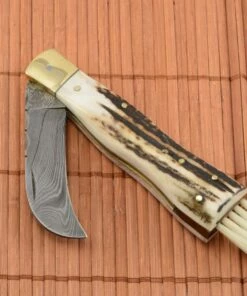 Euro-Knife Exclusive mushroom knife damascus with stag horn handmade -Pocket Knives sales exkluzivny hubarsky noz damaskovy s jelenim parohom rucne robeny.