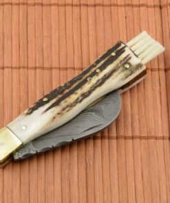 Euro-Knife Exclusive mushroom knife damascus with stag horn handmade -Pocket Knives sales exkluzivny hubarsky noz damaskovy s jelenim parohom rucne robeny..